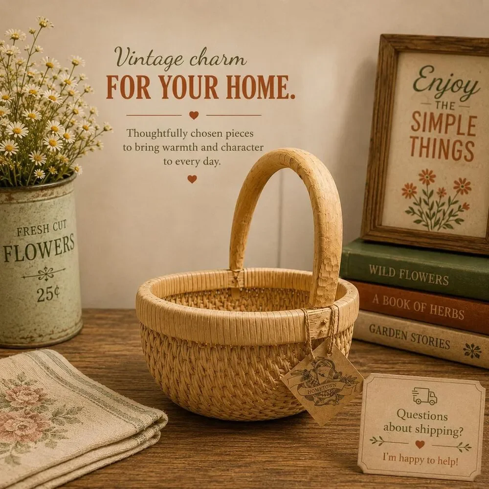 Woven Basket 11” x 12” | Handmade Storage, Farmhouse Decor, Rustic Organization
